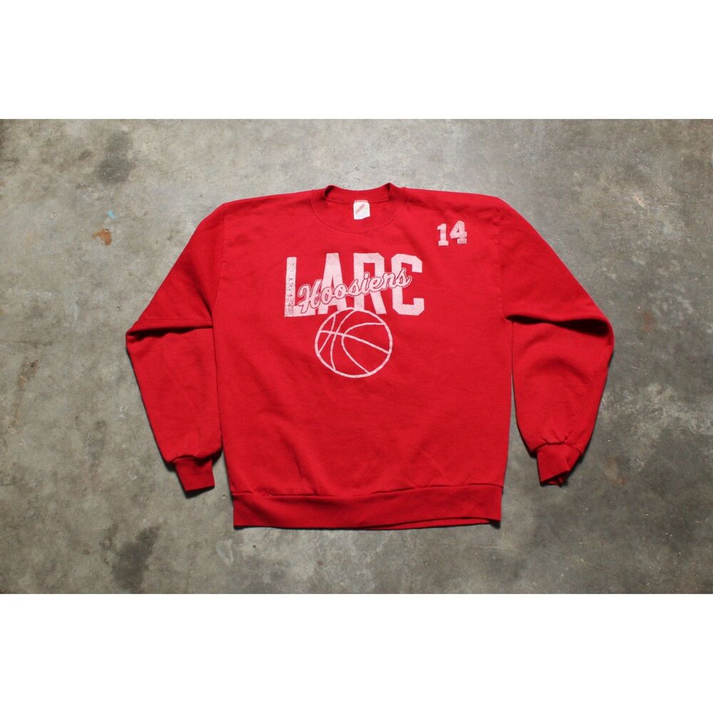 Vintage 90's USA-Made Indiana Hoosiers LARC Distressed Red Sweatshirt - Large